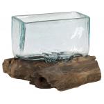 Decowood Glass G Rectangle 15x10x15 cm rechthoekige glazen vaas op boomstronk M decoratie